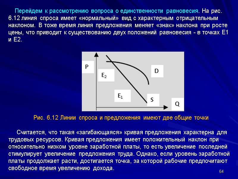 64     Перейдем к рассмотрению вопроса о единственности равновесия. На рис.